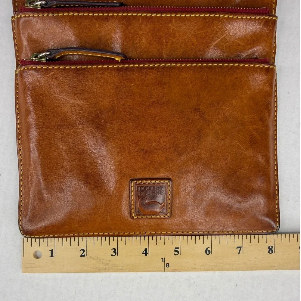 Dooney & Bourke Florentine Leather Triple Zip Crossbody Bag Tan Tassel Messenger